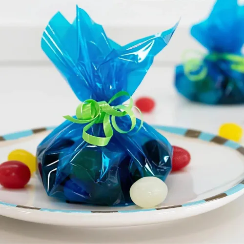Miniatura 4 de Bolsas de plástico de celofán azul rey para fiesta, 11.5 x 5 pulgadas (30 unidades) Perfectas para regalos, dulces, golosinas Azul real