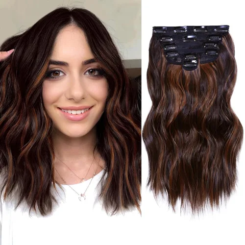 Miniatura 40 de NAYOO Extensiones de cabello con clip, de 20 pulgadas, largo, ondulado, rizado, rubio ceniza, extensiones de cabello sintético de cabeza completa