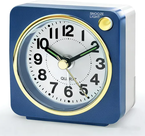 Miniatura 10 de Lamisola Mini reloj despertador de viaje, reloj despertador analógico de batería pequeña, relojes de mesita de noche para dormitorios, decoración