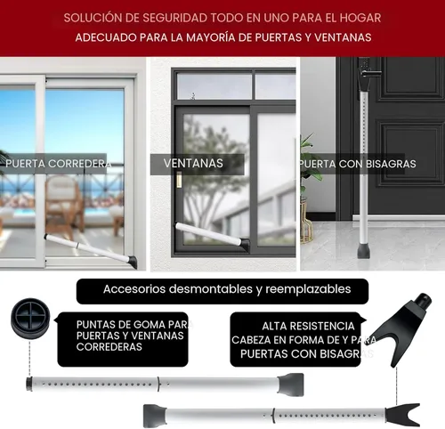 Miniatura 2 de AceMining Barra de seguridad para puerta mejorada y barra de patio deslizante, topes resistentes ajustables para el hogar, apartamento, viajes Blanco