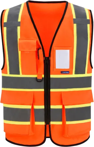Miniatura 10 de AYKRM 11 color alta visibilidad reflectante chaleco de seguridad para mujeres hombres bolsillo cremallera ANSI/ISEA estándar Rojo