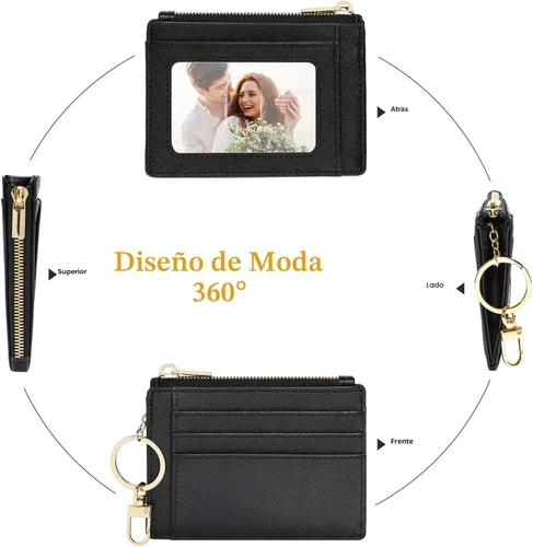Miniatura 4 de Sodsay Estuche para tarjetas, cartera delgada con bolsillo frontal, para mujer, sujetatarjetas con llavero Slim, Front Pocket, Credit Card Holder