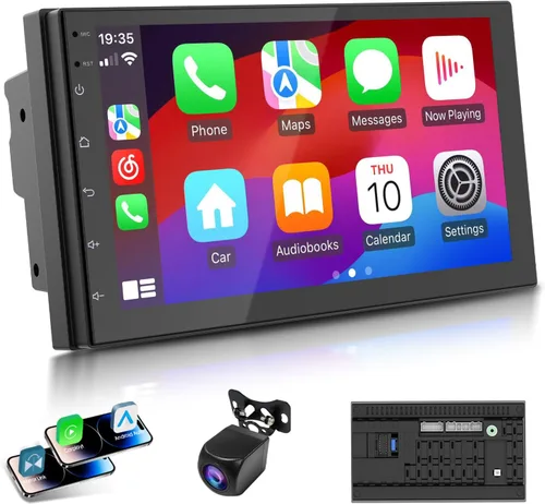 Haudio Estéreo de auto de doble DIN de 7 pulgadas con CarPlay inalámbrico y Android Auto, Bluetooth, navegación GPS, cámara de respaldo, sistema