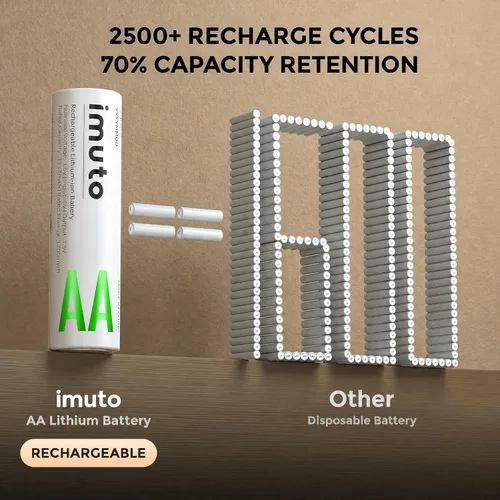 Miniatura 3 de imuto Baterías recargables AA con cargador, baterías de litio AA de 2000 mAh, paquete de 8, cargador de baterías de litio AA delgado de 8 ranuras