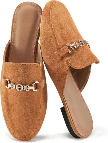 Miniatura 9 de Zapatos planos con hebilla para mujer: zapatos clásicos de ante sin cordones, con puntera cerrada, sin espalda, mocasines 2025