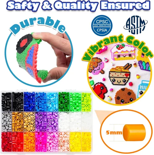 Miniatura 3 de FunzBo - Paquete de cuentas que se funden, 111 patrones, cuentas de colores Melty Fusion, juego de perlas de arte y manualidades para niños, 5500
