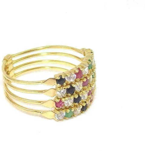 Miniatura 2 de Anillo de compromiso con acabado de oro amarillo de 14 quilates con diamantes de esmeralda, zafiro y rubí de 3.00
