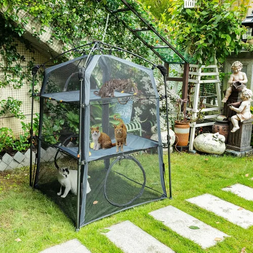 Miniatura 2 de Cerca para Gatos con Torre y Tienda de Campaña para Gatito y Gato para Interior y Exterior, Jaula para Gatos de 3 Niveles Interior, X-Grande Catio