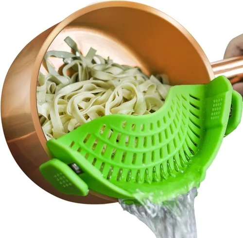 Miniatura 20 de AUOON - Colador grande con clip para todas las ollas y sartenes, colador de silicona de gran tamaño, diseño familiar, colador de pasta, colador