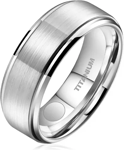 Miniatura 7 de JEROOT Anillo magnético de titanio negro de 0.315 pulgadas para hombres, anillo magnético de titanio puro de plata de 0.197 in para mujer, anillo