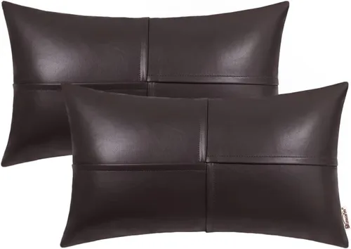 Miniatura 20 de BRAWARM Fundas de almohada de tiro de cuero sintético de 18 x 18 pulgadas, fundas de almohada de cuero marrón foca paquete de 2, almohadas Sello