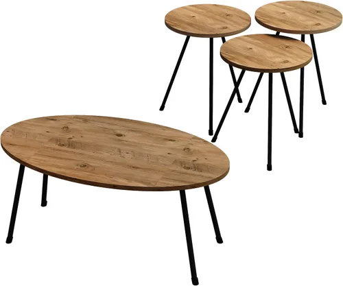 Miniatura 5 de Juego de mesa de sala de estar de 4 piezas, 1 mesa auxiliar y 3 mesas anidables, montaje sin herramientas