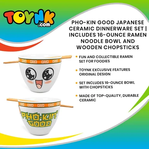 Miniatura 7 de Boom Trendz Bowl Bop Pho-Kin Good - Juego de vajilla de cerámica japonesa Incluye tazón para fideos ramen de 16 onzas y palillos de madera, plato