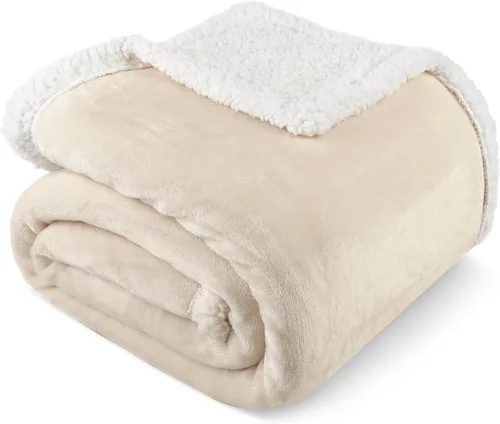 Miniatura 3 de PAVILIA Manta de forro polar Sherpa para sofá, tamaño Twin, color beige crema, manta de felpa suave y esponjosa, acogedora manta de invierno Latte