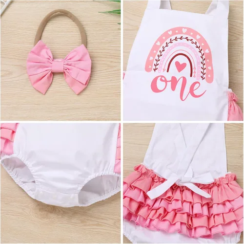 Miniatura 42 de IMEKIS Conjunto de ropa para bebé niña de primer cumpleaños con diadema de verano para sesión de fotos