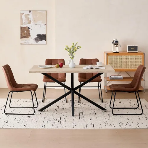 Miniatura 6 de Mesa de comedor de 55.1 pulgadas para 2 4 personas, pequeña mesa de cocina rectangular moderna de mediados de siglo con patas cruzadas de metal