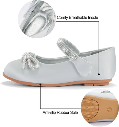 Miniatura 3 de SIMANLAN Zapatos de vestir para niñas con flores, zapatos de princesa Mary Jane, zapatos de ballet para niños pequeños y grandes, zapatos elegantes