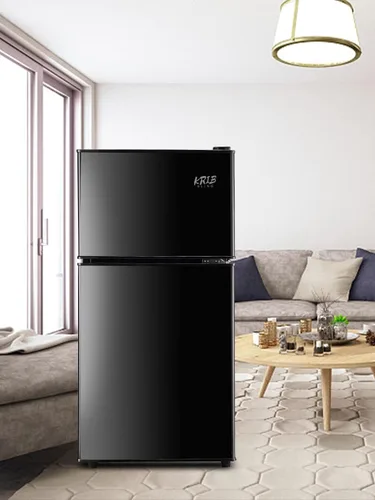 Miniatura 3 de KRIB BLING Refrigerador de 3.5 pies cúbicos con congelador, puerta doble vintage, cerradura fresca, termostato ajustable de 7 niveles para Negro