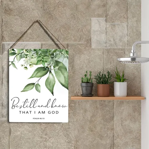 Miniatura 5 de Arte de pared inspirador cristiano con texto en inglés «Be Still And Know That I Am God» Letrero colgante de madera para oficina, baño, dormitorio