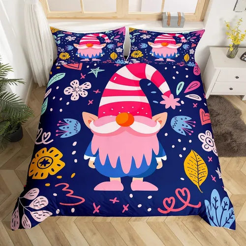 Erosebridal Juego de ropa de cama de Navidad tamaño individual, bonita funda de edredón enana de Papá Noel de dibujos animados para niños, funda de