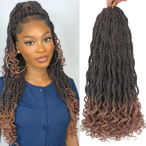 Miniatura 12 de Leeven Cabello de Ganchillo Rizado Senegalés de 12 Pulgadas, 8 Paquetes Trenzas de Ganchillo Cortas Ombre Marrón, Trenzas Havana Pequeñas #T30