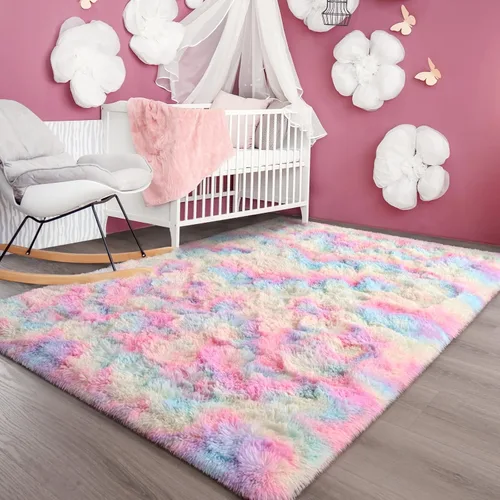 Miniatura 140 de FlyDOIT Alfombras Grandes para Sala de Estar, 5x8 Pies Alfombra Shaggy Teñida con Tie-Dye Gris Oscuro, Alfombras Mullidas Tipo Manta, Alfombras