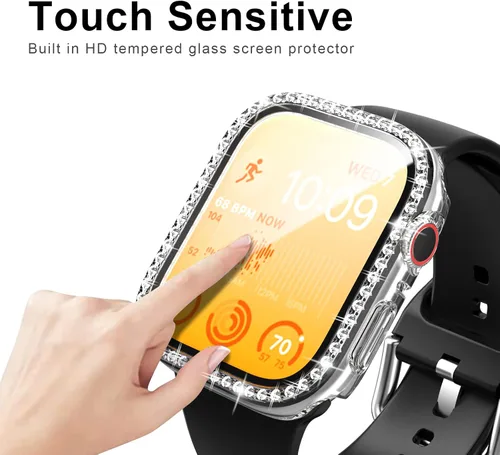 Miniatura 4 de Paquete de 2 fundas brillantes con protector de pantalla de vidrio templado para Apple Watch SE 3 SE 2 Series 6/5/4 SE de 1.575 pulgadas, cubierta