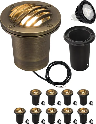 Miniatura 28 de MALORY Luces de Paisaje de Bajo Voltaje, (4.6''A) Cubierta Superior de Latón 12V Luces Empotradas en el Suelo para Exteriores, Iluminación LED