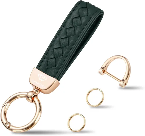 Miniatura 15 de Hamdecro Llavero de cuero genuino para automóvil, llaves de oveja tejidas a mano para mujeres, soporte universal para llavero con rotación de 360