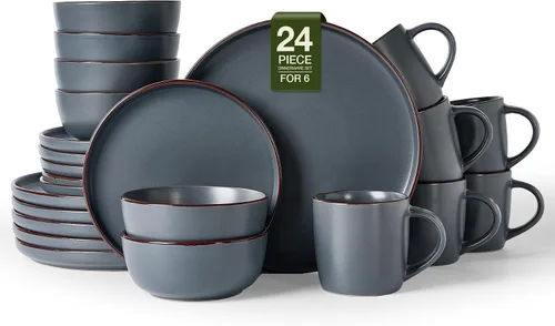 Miniatura 30 de Famiware - Juegos de vajilla Mercury con tazas, servicio para 4 (16 piezas), juegos de platos y cuencos, juego de platos apto para microondas