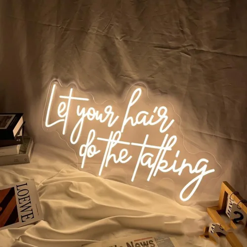 Miniatura 2 de Letrero de neón con luz LED de 20 pulgadas de Let Your Hair Do The Talking Beauty Salon Room de salón de belleza, decoración de pared hecha a mano