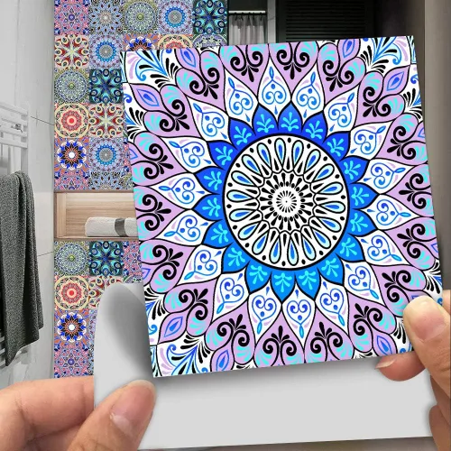 Miniatura 5 de 25 calcomanías de azulejos estilo mandala, murales tradicionales de bricolaje de 4 x 4 pulgadas, azulejos impermeables a prueba de aceite, Mtl-01