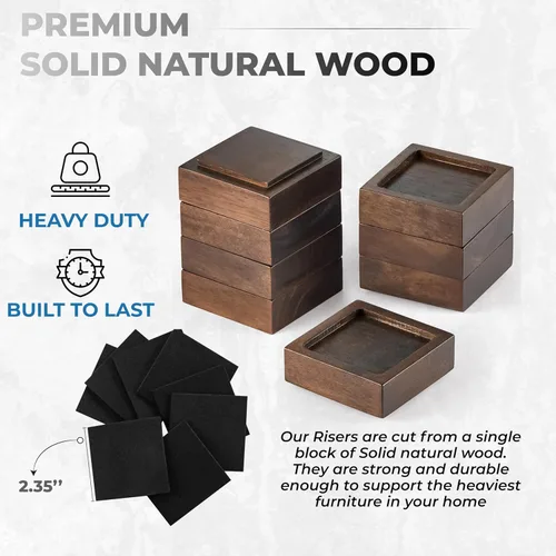 Miniatura 4 de FASONLA Elevadores de cama, elevadores de muebles (juego de 8) eleva altura de 1 pulgada, 2 pulgadas, 3 pulgadas o 4 pulgadas, elevadores de madera