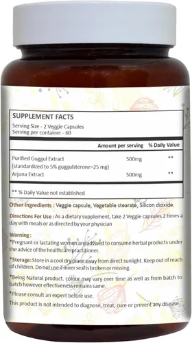 Miniatura 2 de Guggul Vegie Cápsula con Extracto de Arjuna 120 Recuento 1000 mg