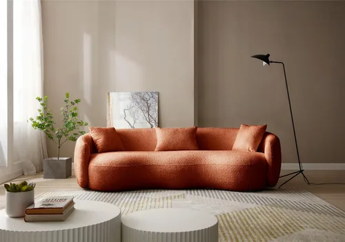 Miniatura 9 de Moderno sofá curvado de 4 asientos en tela transpirable 93.6 pulgadas de ancho elegante sofá de sala de estar con marco de madera maciza