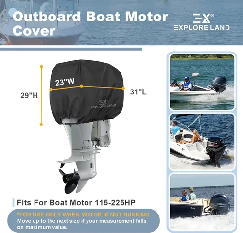 Miniatura 4 de Explore Land Cubierta de Motor Fuera de Borda - Cubierta de Capó de Motor de Barco Impermeable 600D de Servicio Pesado - Compatible con Motor