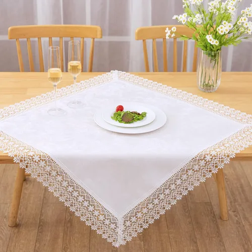 Miniatura 17 de Camino de mesa rectangular de granja de encaje beige premium, impermeable, a prueba de aceite, a prueba de derrames, antiencogimiento, suave