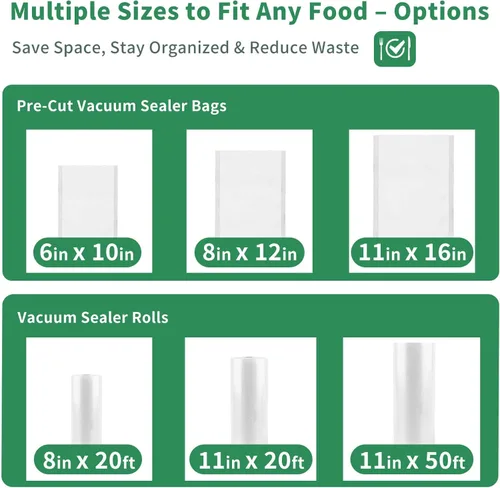 Miniatura 6 de Aotto Bolsas selladoras al vacío para alimentos, paquete de 6 bolsas de 8 x 20 pies (3 rollos) y 3 rollos de 11 x 20 pies (3 rollos) de grado