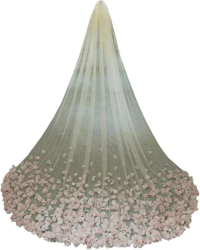 Fenghuavip Velos de flores 3D para novia, 1 nivel, pétalos hechos a medida, velo de boda de catedral (peine de metal), Marfil