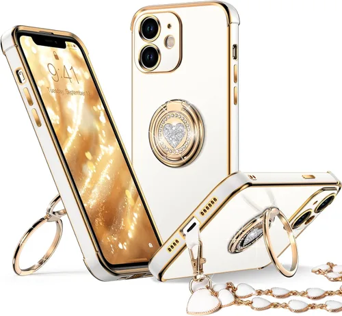 Miniatura 16 de XYZ Funda para iPhone 11 con Soporte, Funda para Teléfono con Soporte de Doble Anillo con Patilla, Funda Protectora de Lujo Brillante para Mujeres