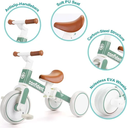 Miniatura 3 de XIAPIA Triciclo para niños pequeños de 1 a 3 años, bicicleta de equilibrio 5 en 1 con pedal extraíble, juguetes de triciclo de empuje con varilla