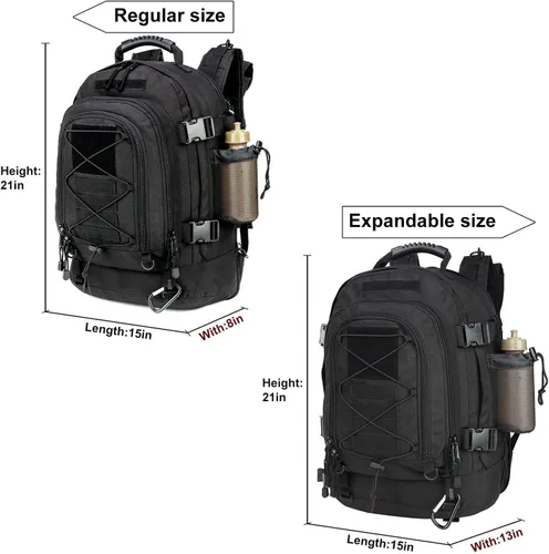Miniatura 2 de Mochila táctica militar expandible 40-64L Bolsa de 3 días Senderismo Gimnasio Deporte Camping Negro