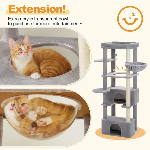 Miniatura 3 de PEQULTI Árbol para gatos de interior de 66 pulgadas, torre grande para gatos con poste rascador cubierto de sisal, hamaca de metal súper grande