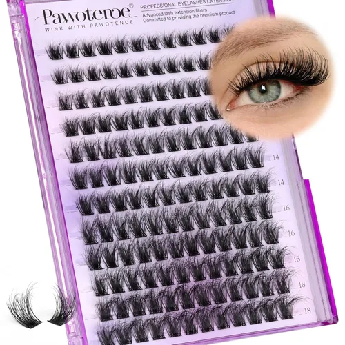 Miniatura 14 de Pawotence Kira - Extensiones de pestañas en racimo Wispy de 0.394-0.709 in, extensiones de pestañas individuales suaves y cómodas con banda fina