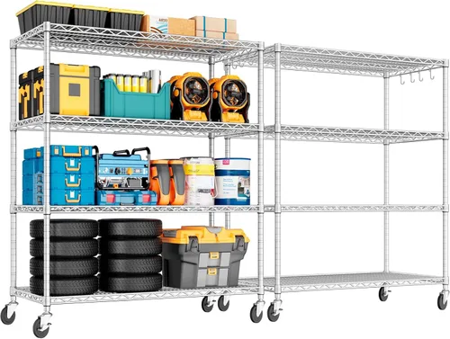 Miniatura 9 de PrimeZone Estantería de alambre de 74 pulgadas de alto, 1250 libras, estantes de almacenamiento de 5 niveles con ruedas, certificado NSF, estante