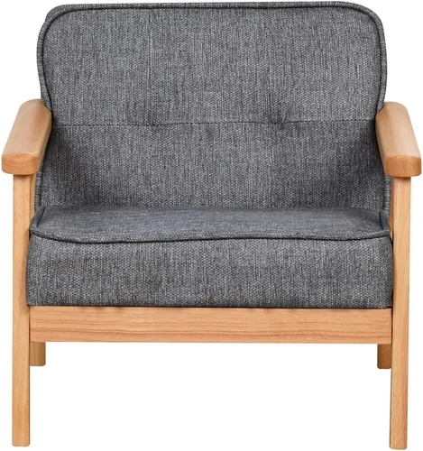 Miniatura 6 de Sofá para niños, sillón tapizado con estructura de madera maciza y tela de lino para regalo para niños (gris oscuro, gris claro) (gris oscuro)