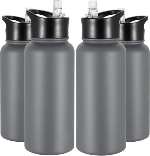 Miniatura 16 de Botella de agua aislada de 64 onzas con tapas de pajita y boquilla, jarra de agua de acero inoxidable de medio galón con mango de paracord, vacío