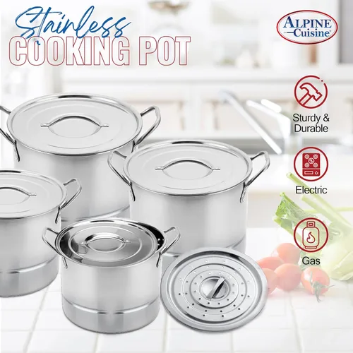Miniatura 5 de Alpine Cuisine Juego de olla y vaporera de acero inoxidable de 12 piezas, ollas grandes con tapas para sopa, hervir, enlatar, cocinar al vapor