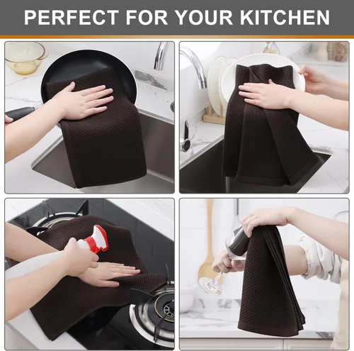 Miniatura 39 de Kitinjoy - Paños de cocina de 100 % algodón, tela de tejido gofrado, paño de limpieza ultrasuave, absorbente y de secado rápido. Beige