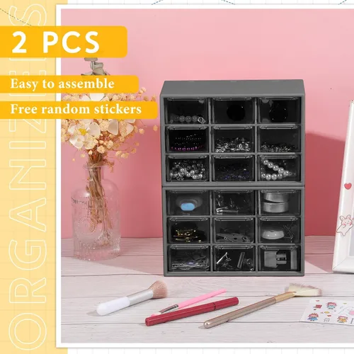 Miniatura 6 de Wenqik 2 Piezas Mini Cajones de Almacenamiento Organizador de Caja de Herramientas para Maestros con 9 Cajones Transparentes Pequeño Organizador